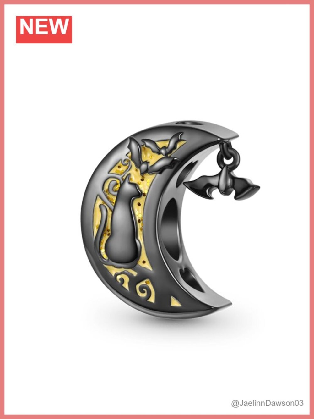 Sterling Silver Black Cat Moon Charm for Bracelet Necklace